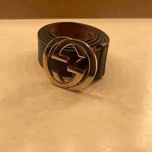 Mens gold buckle Gucci belt